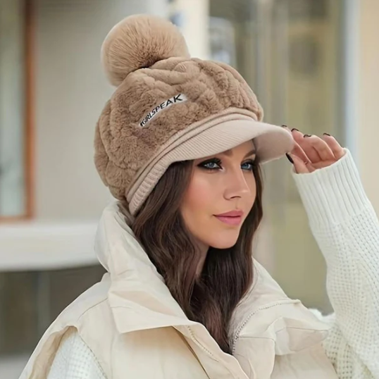 Women’s Plush Pom-Pom Earflap Baseball Cap