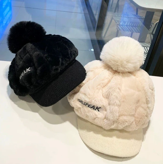 Women’s Plush Pom-Pom Earflap Baseball Cap