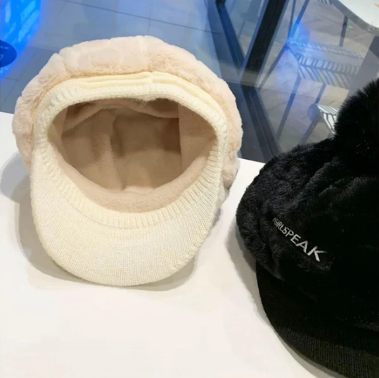 Women’s Plush Pom-Pom Earflap Baseball Cap