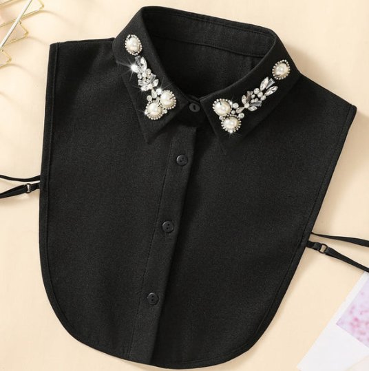 Women’s Detachable Pearl and Crystal Shirt Collar