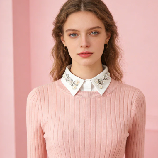 Women’s Detachable Pearl and Crystal Shirt Collar