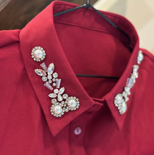 Women’s Detachable Pearl and Crystal Shirt Collar