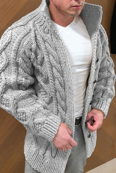 Men’s Chunky Cable-Knit Stand Collar Cardigan