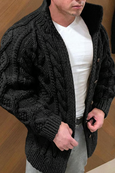 Men’s Chunky Cable-Knit Stand Collar Cardigan
