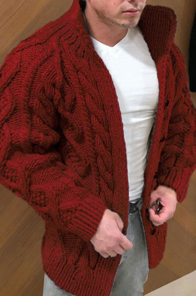Men’s Chunky Cable-Knit Stand Collar Cardigan