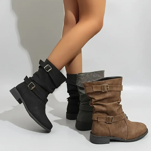 Women’s Buckle Strap Low Heel Comfort Ankle Boots