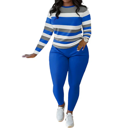 Women’s Striped Long Sleeve Top and High-Waist Trousers Set