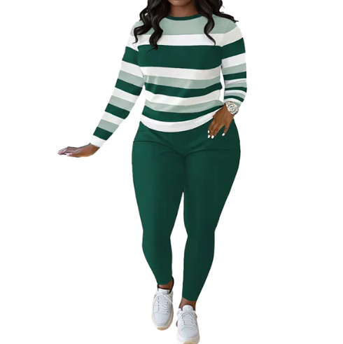 Women’s Striped Long Sleeve Top and High-Waist Trousers Set
