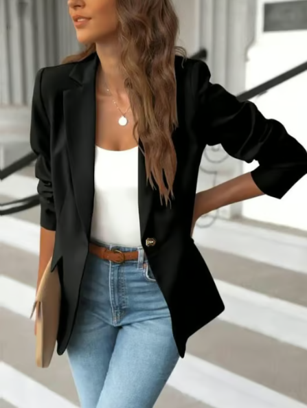 Women’s Minimalist Button Lapel Work Blazer