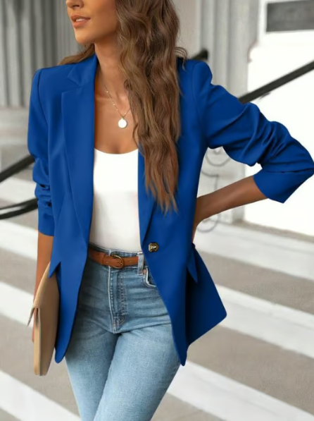 Women’s Minimalist Button Lapel Work Blazer
