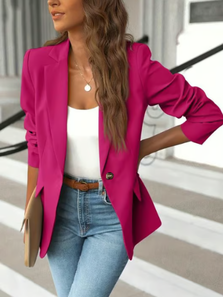 Women’s Minimalist Button Lapel Work Blazer