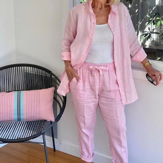 Women’s Cotton & Linen Relaxed Top and Trouser Set