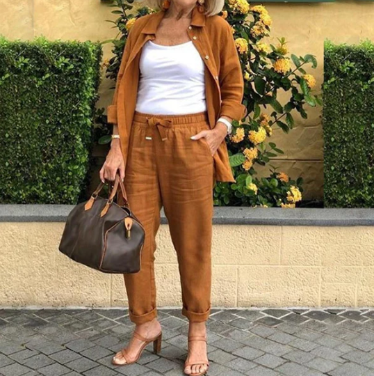 Women’s Cotton & Linen Relaxed Top and Trouser Set