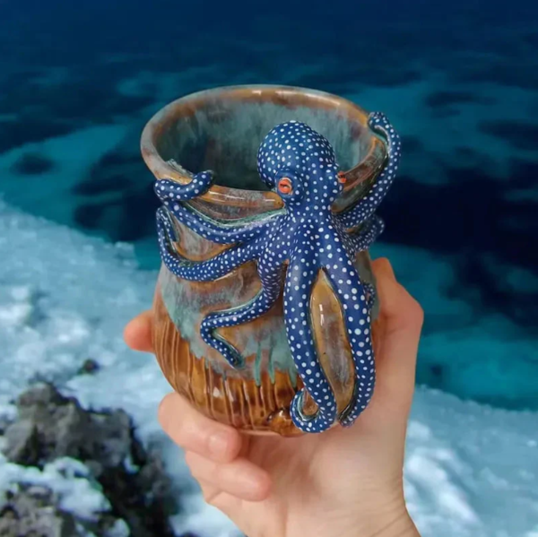 Handmade Octopus Relief Ceramic Coffee Mug