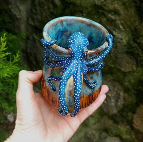 Handmade Octopus Relief Ceramic Coffee Mug