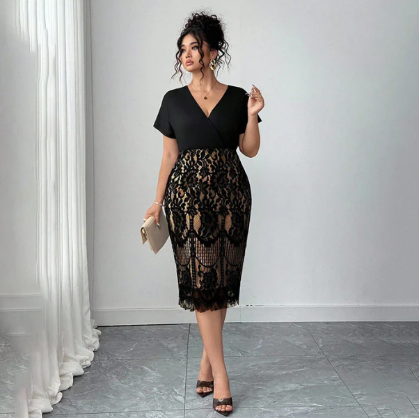 Women’s Casual V-Neck Waist-Defined Dress