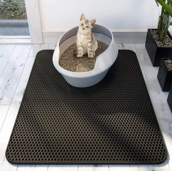 Tapis antidérapant double couche pour bac à litière pour chat