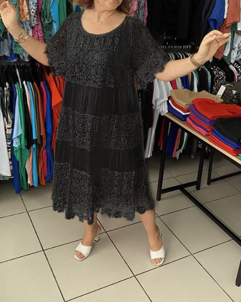 Women’s Solid Colour Lace Patchwork Midi Shift Dress