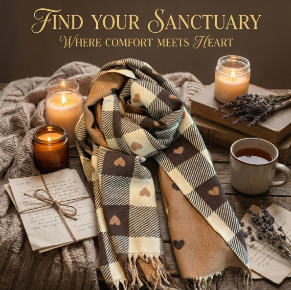 Heart Check Wool Blend Tassel Scarf Wrap