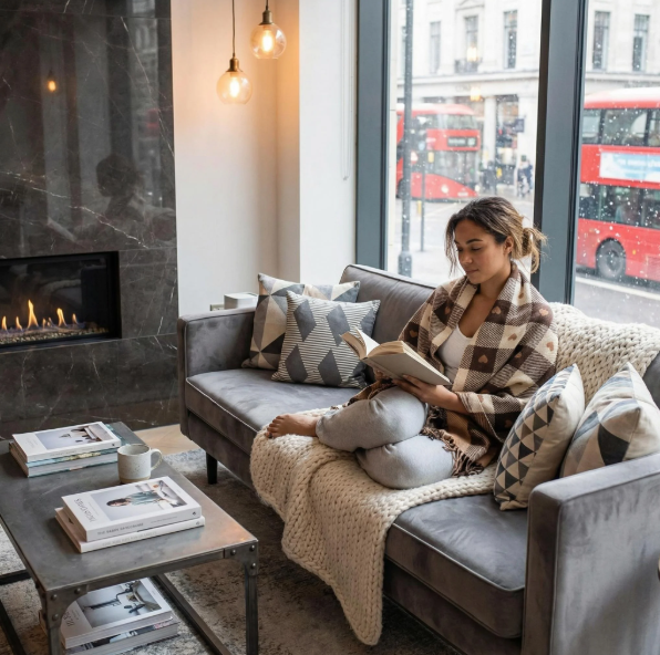 Heart Check Wool Blend Tassel Scarf Wrap