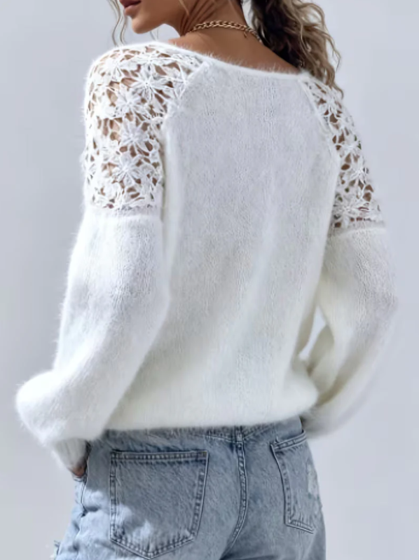 Women’s Off-Shoulder Open-Knit Lace Sweater