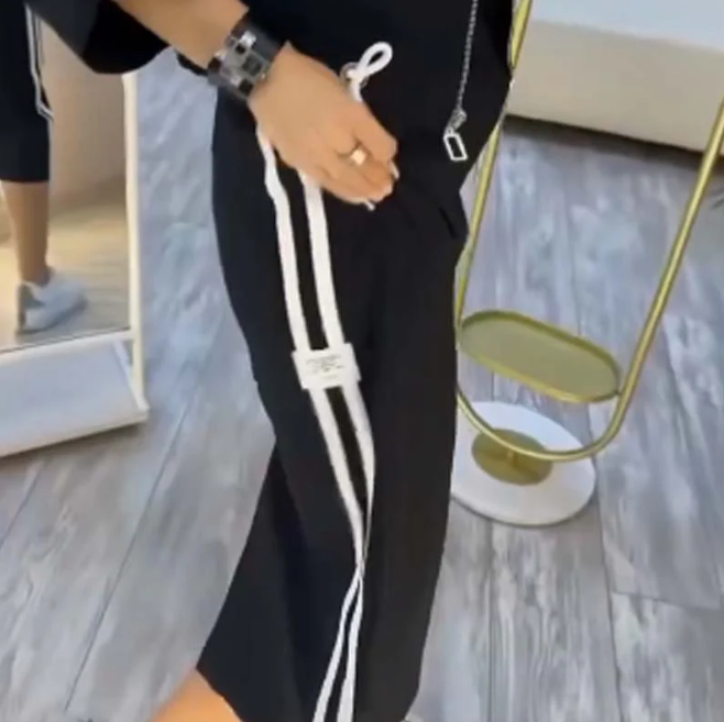 Women’s Stand Collar Zip Jacket and Side Stripe Midi Dress Set