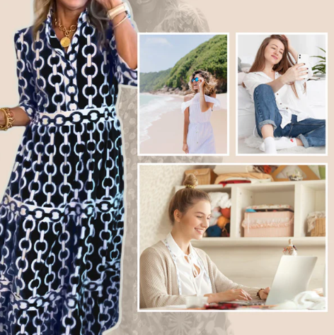 Women’s Geometric Print V Neck Tiered Maxi Dress with Pockets