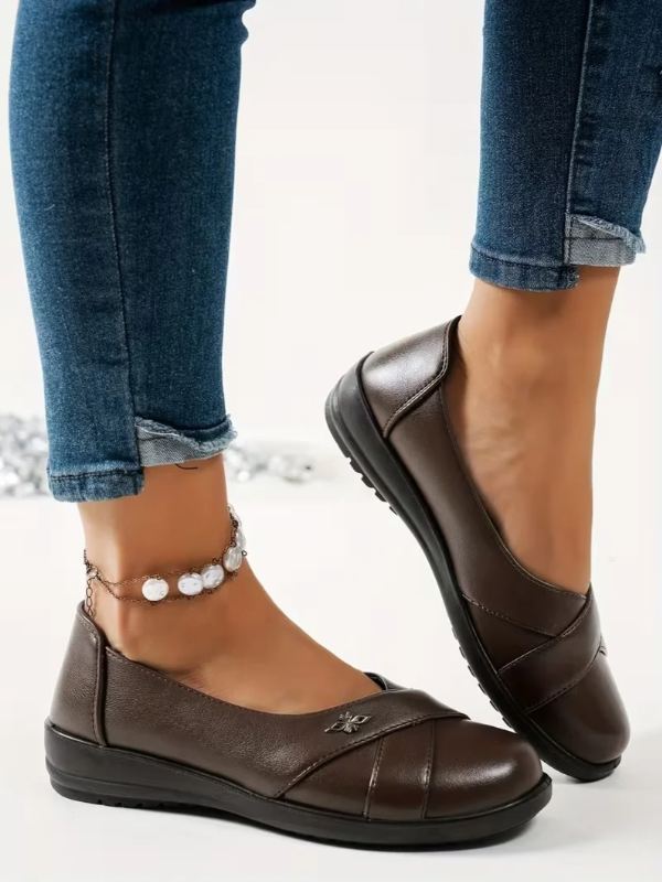 Women’s Leather Orthopaedic Slip On Shoes With Metal Emblem