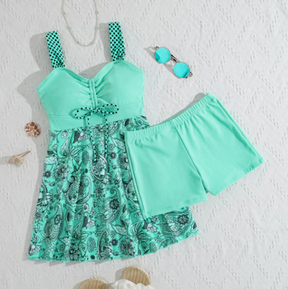 Women’s V-Neck Skirted Tankini Set with Swim Shorts