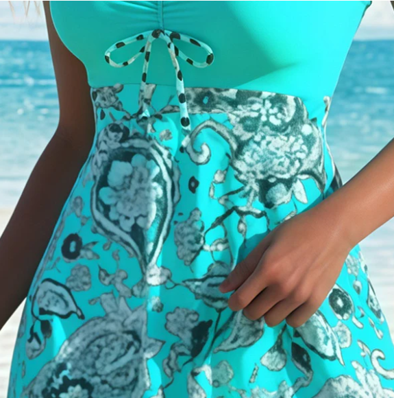 Women’s V-Neck Skirted Tankini Set with Swim Shorts