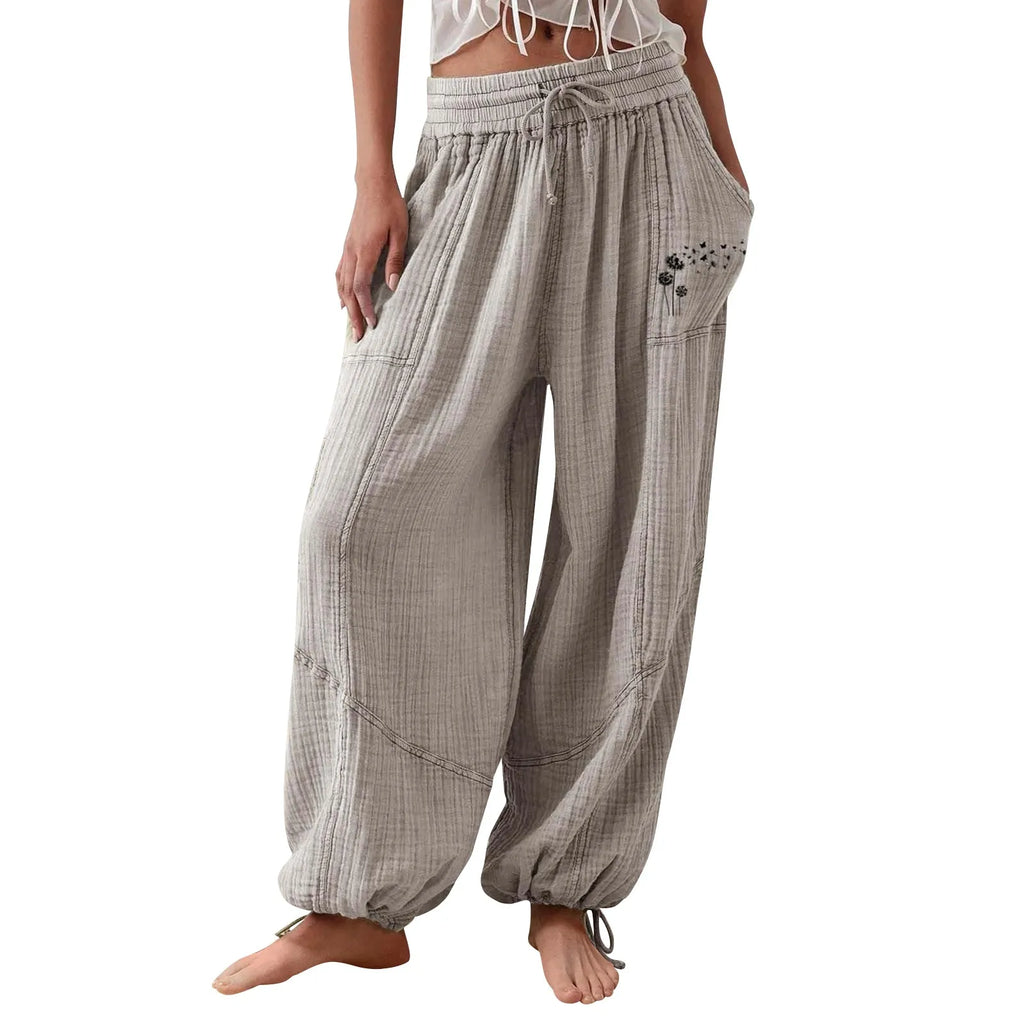 Women's Casual Elastic Wide Leg Pants with Pockets
