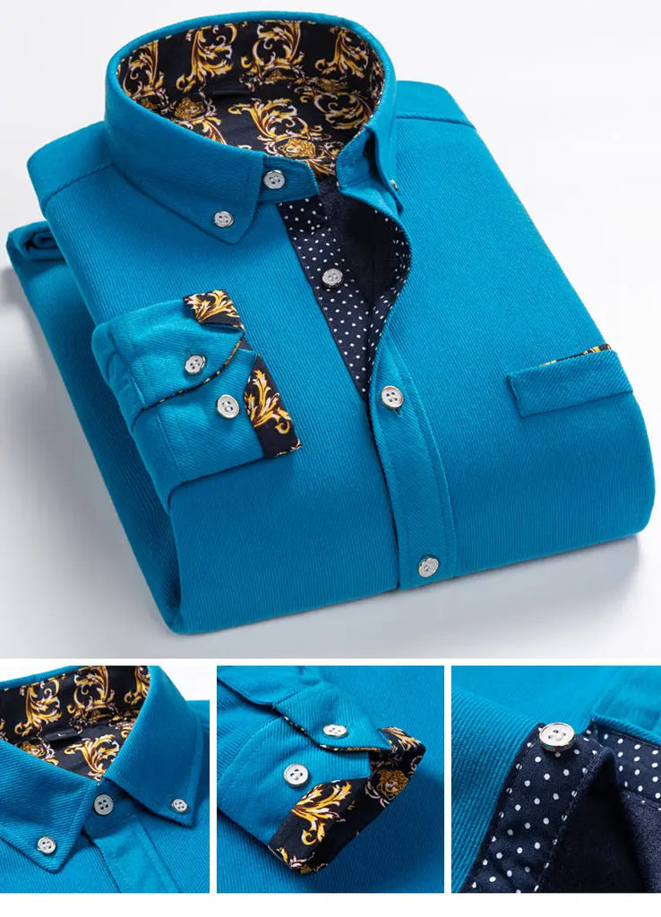 Men’s Fleece-Lined Corduroy Turn-Down Collar Overshirt