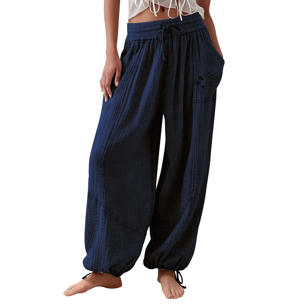 Women's Casual Elastic Wide Leg Pants with Pockets