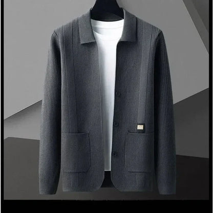 Men’s Textured Knit Cardigan with Polo Collar