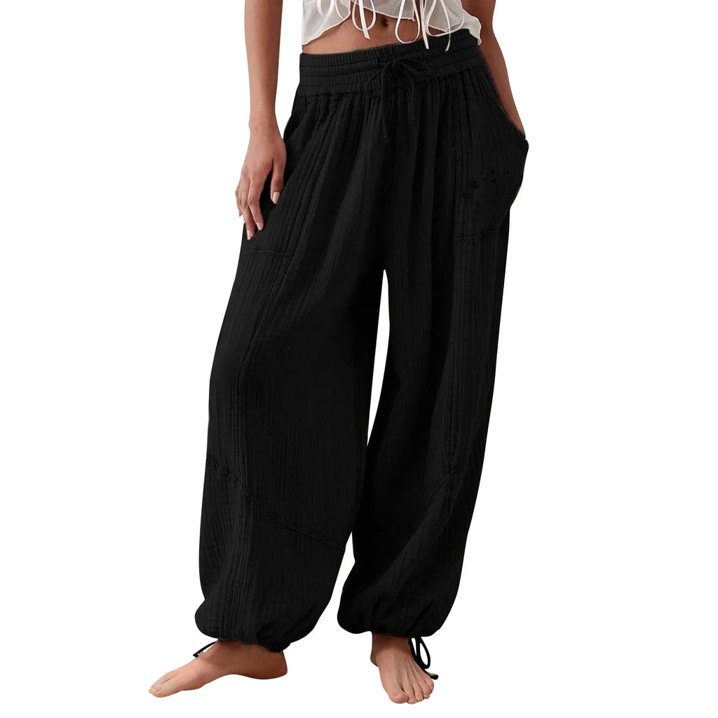 Women's Casual Elastic Wide Leg Pants with Pockets