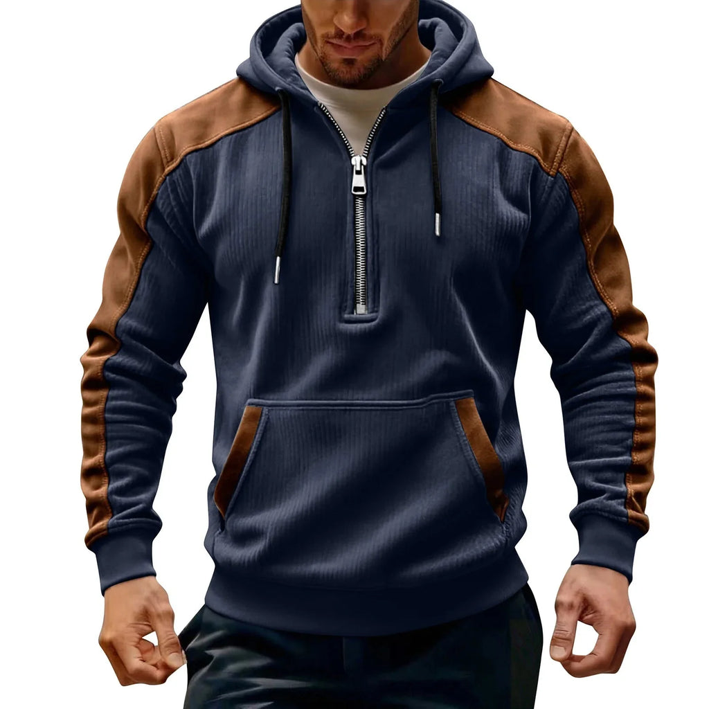 Men’s Half-Zip Contrast Panel Hooded Sweatshirt