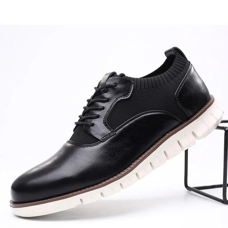 Men’s Leather and Knit Lightweight Cushioned Lace-Up Shoes