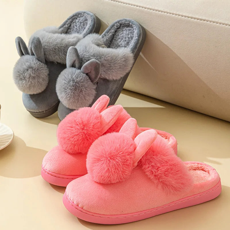 Plush Bunny Ear Slippers