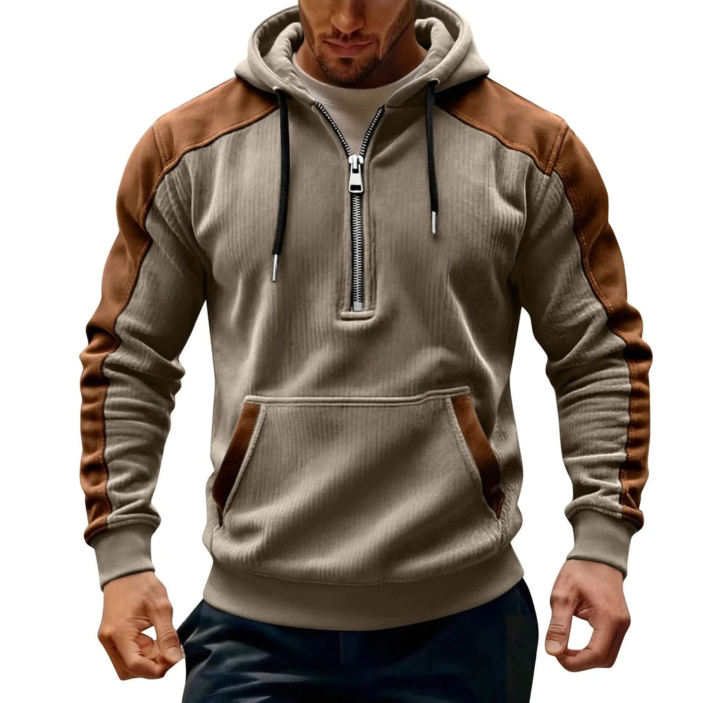 Men’s Half-Zip Contrast Panel Hooded Sweatshirt