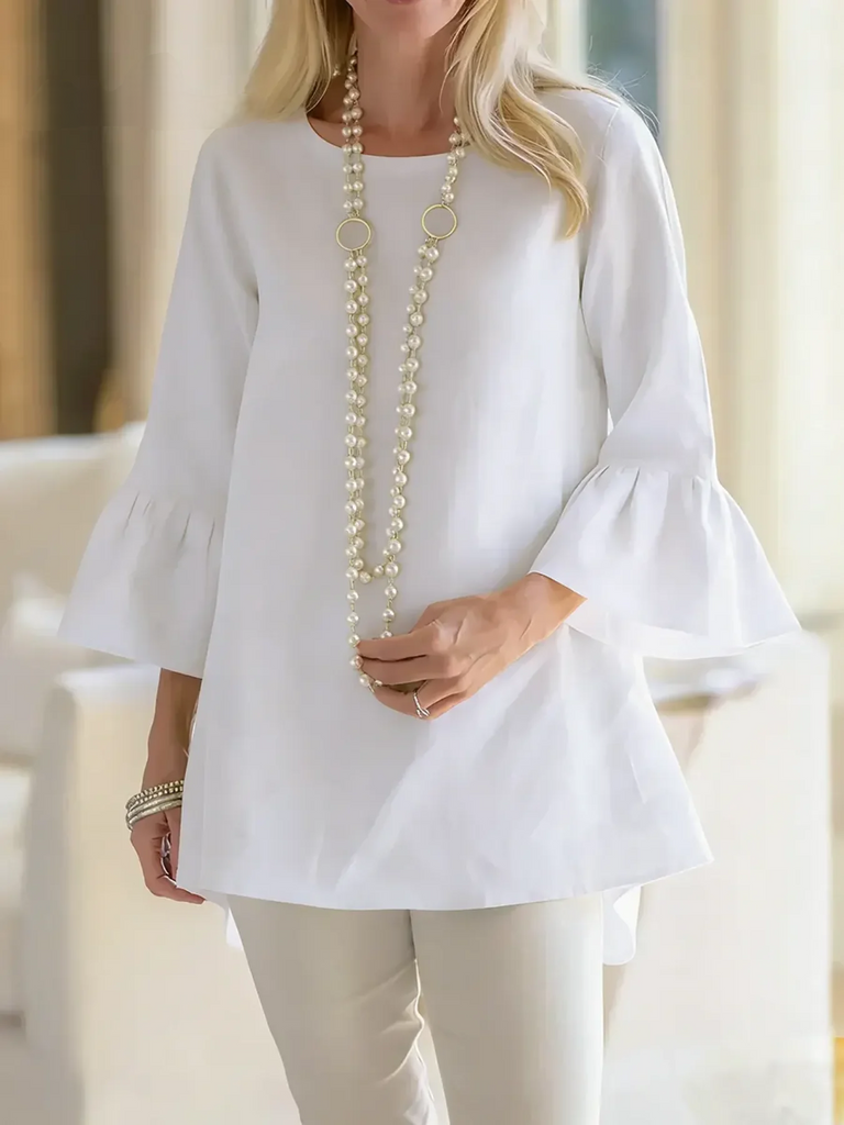 Women’s Solid Cotton Round-Neck 3/4 Sleeve Loose Top