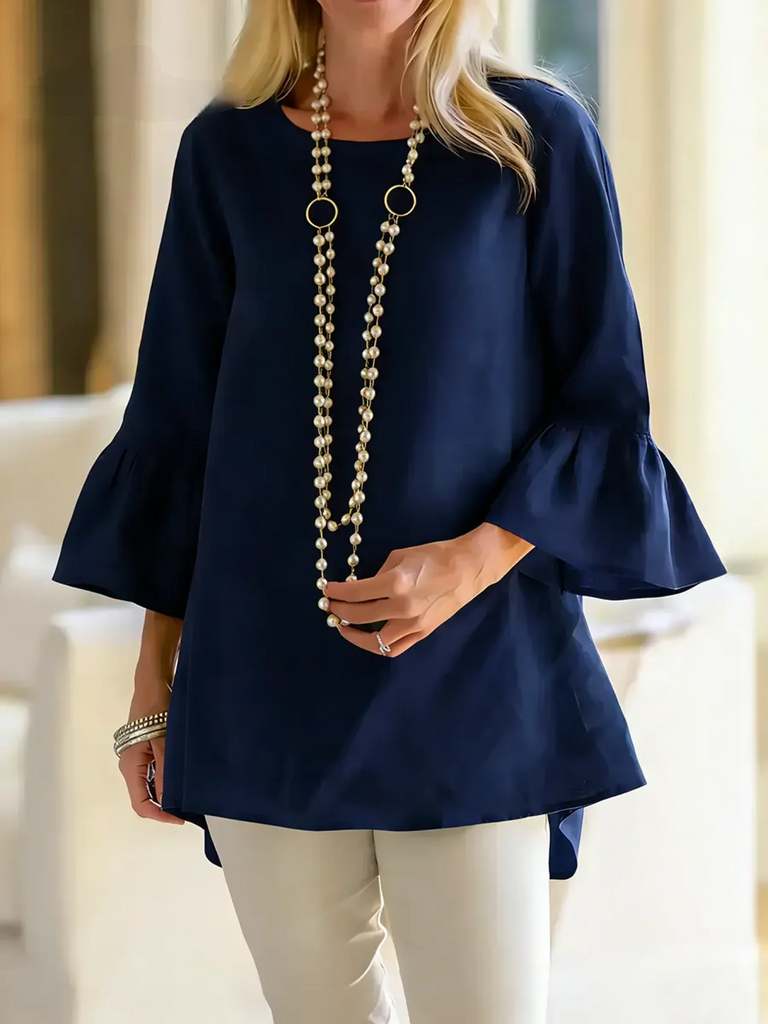 Women’s Solid Cotton Round-Neck 3/4 Sleeve Loose Top