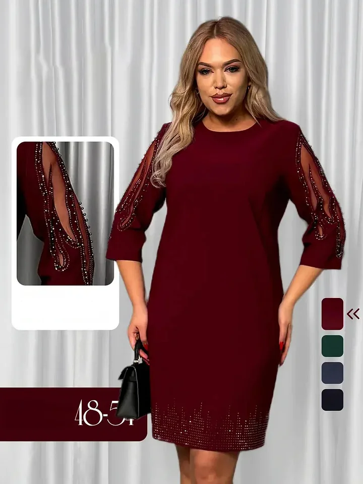Women’s Plus Size Autumn–Winter Elegant Midi Dress