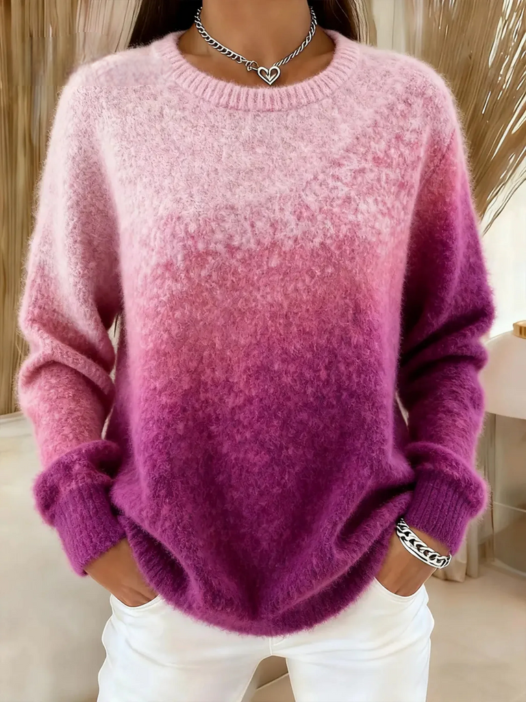 Women’s Cosy Gradient Knit Crew Neck Sweater