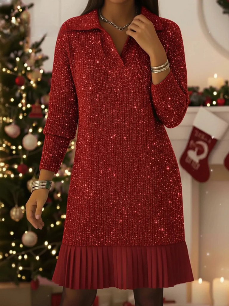 Women’s Shimmer Turtleneck Long Sleeve Knit Dress