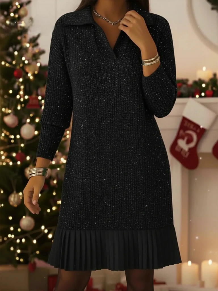 Women’s Shimmer Turtleneck Long Sleeve Knit Dress