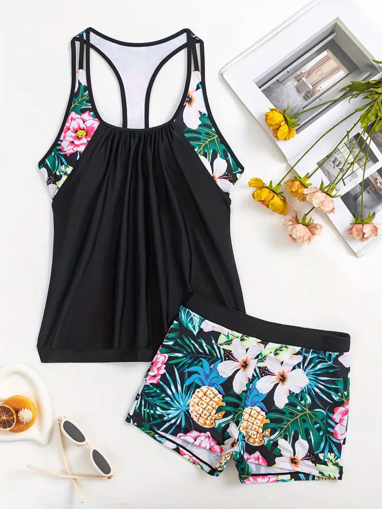 Tropical Pineapple Print 2-Piece Tankini