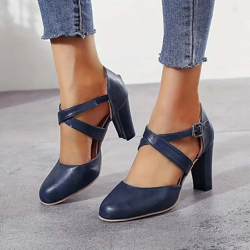 Color Block Buckle Heels