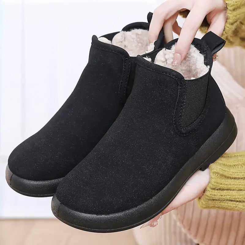 Women's Velvet Lined Winter Boots – Stylish, Non-Slip, Warm Flat Shoes