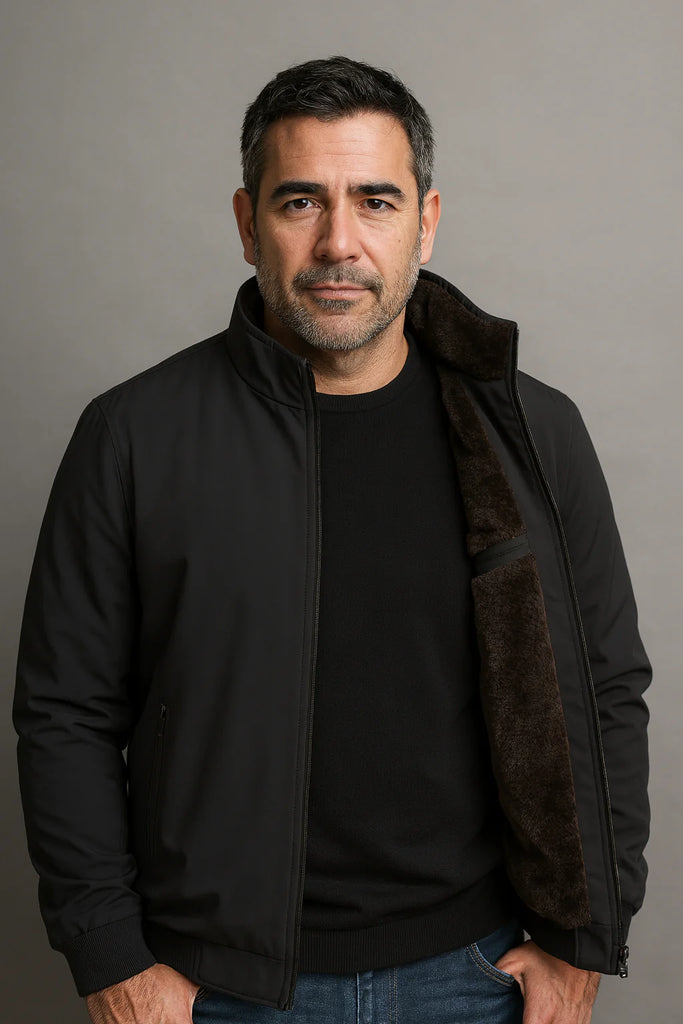 Men's Solid Colour Warm Zipper Jacket