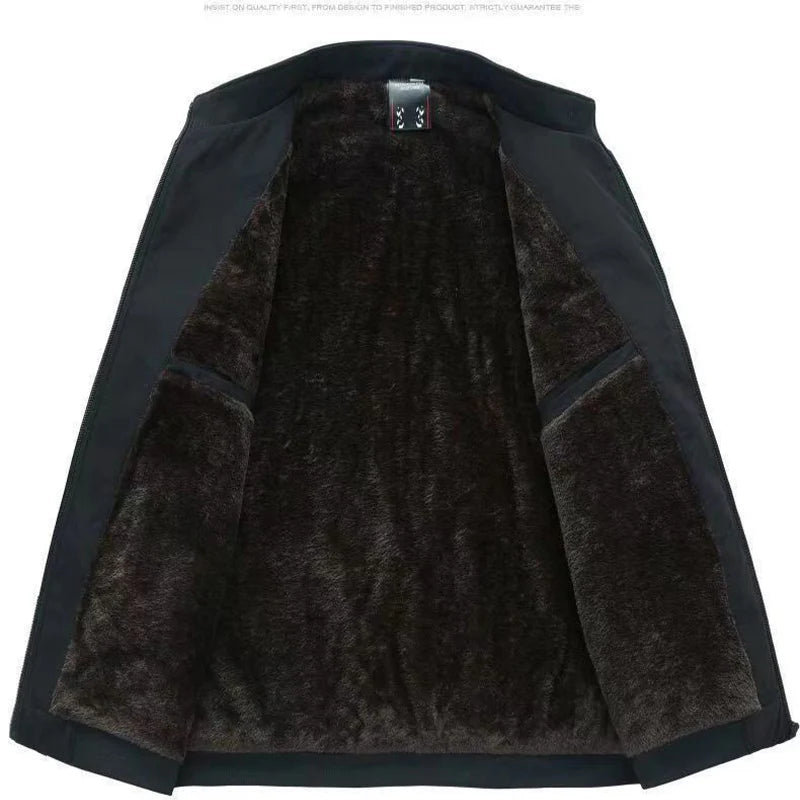 Men's Solid Colour Warm Zipper Jacket